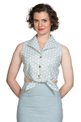Banned Retro 1950's Polka Dot Tie Up Crop Top Vintage Blouse