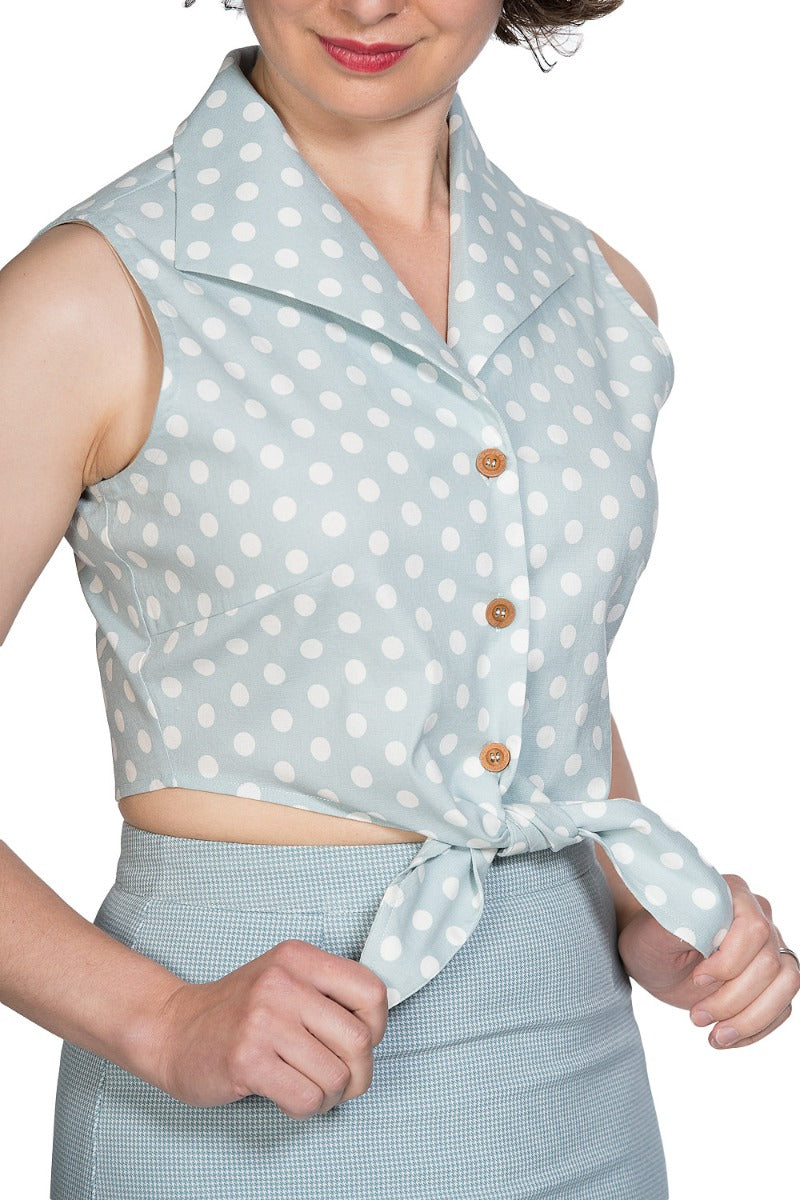 Banned Retro 1950's Polka Dot Tie Up Crop Top Vintage Blouse
