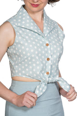 Banned Retro 1950's Polka Dot Tie Up Crop Top Vintage Blouse