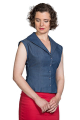 Banned Retro 1950's Sweet Sail Denim Rita Vintage Blouse Blue