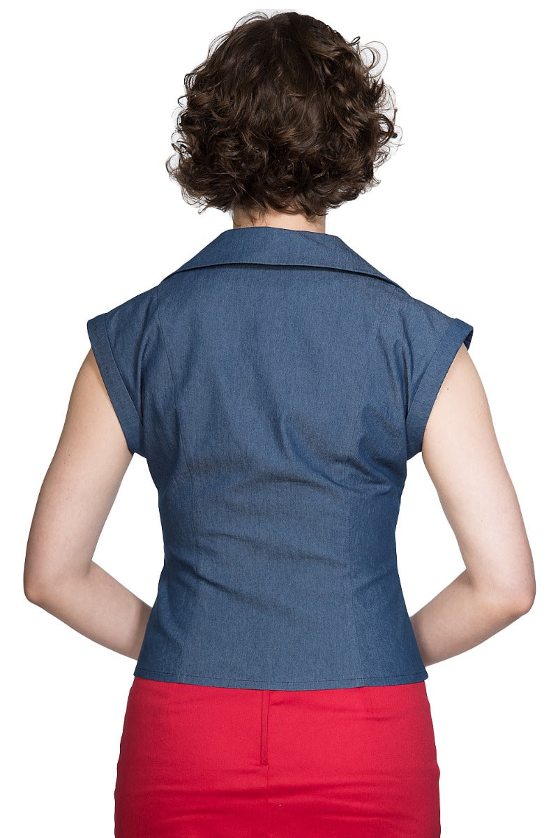 Banned Retro 1950's Sweet Sail Denim Rita Vintage Blouse Blue