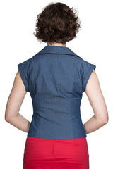 Banned Retro 1950's Sweet Sail Denim Rita Vintage Blouse Blue