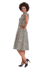 Banned Retro 1950's Wild Child Leopard Print Rockabilly Vintage Off Shoulder Dress Cream