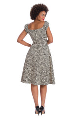 Banned Retro 1950's Wild Child Leopard Print Rockabilly Vintage Off Shoulder Dress Cream