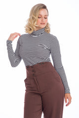 Banned Retro Winter Stripe Jersey Turtle Neck Long Sleeve Vintage Top Black White
