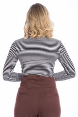 Banned Retro Winter Stripe Jersey Turtle Neck Long Sleeve Vintage Top Black White