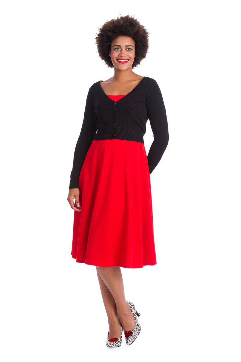 Banned Retro 60's Love Dream Heart Cropped Perforated Vintage Cardigan Black