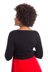 Banned Retro 60's Love Dream Heart Cropped Perforated Vintage Cardigan Black