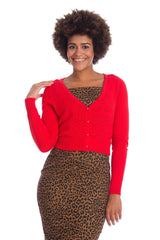 Banned Retro 60's Love Dream Heart Cropped Perforated Vintage Cardigan Red