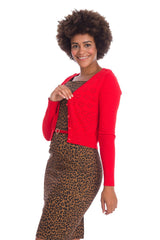 Banned Retro 60's Love Dream Heart Cropped Perforated Vintage Cardigan Red
