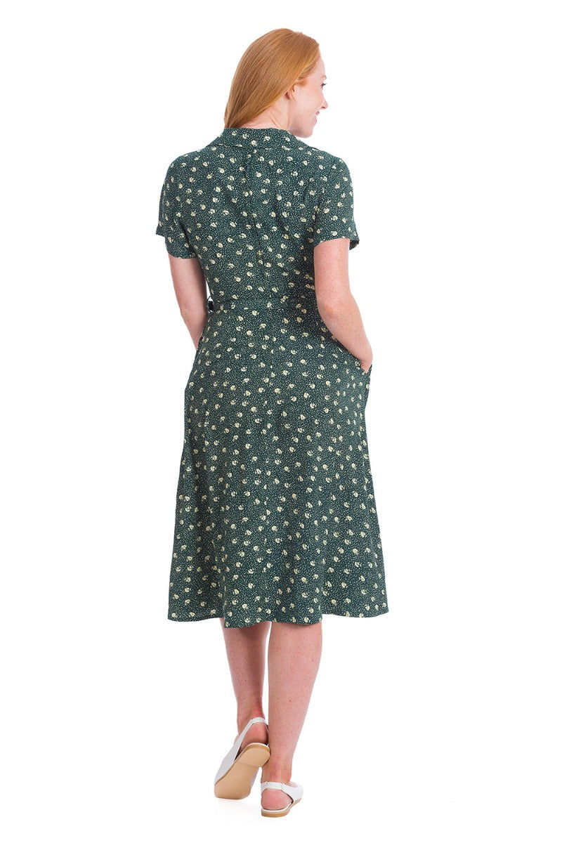 Banned Retro 1950's Lady Pearl Spotty Midi Vintage Shirt Dress With Pockets Green