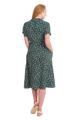 Banned Retro 1950's Lady Pearl Spotty Midi Vintage Shirt Dress With Pockets Green