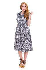 Banned Retro 60s Flower Power Floral Vintage Midi Vintage Shirt Dress With Pockets Navy