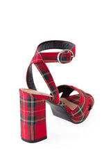 Banned Retro Cameron Check Rockabilly Vintage Platform Block Heels Red Tartan