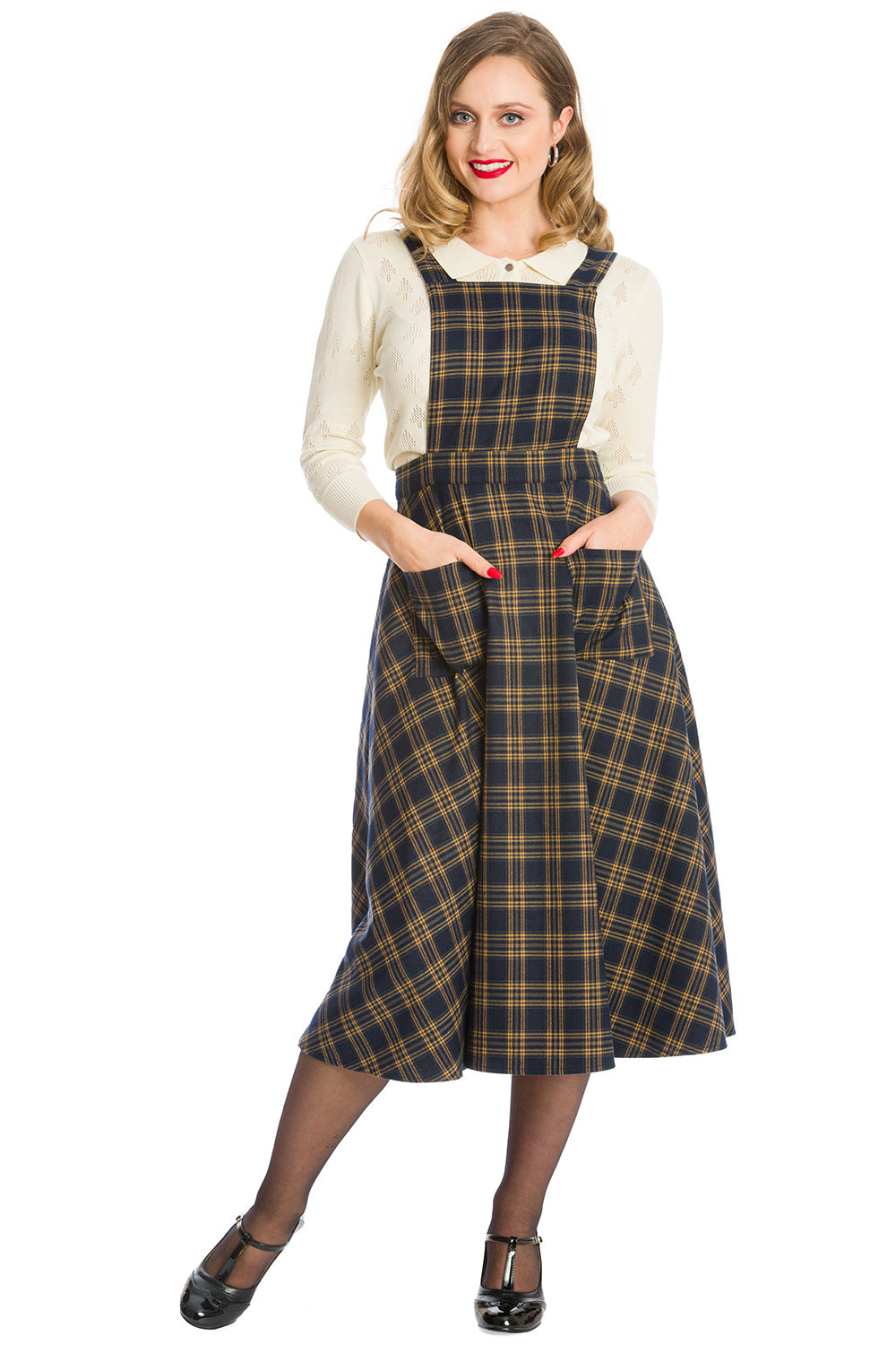 ADORE HER CHECK PINAFORE DRESS