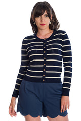Banned Retro Let's Sail Striped Mara Cardigan Navy