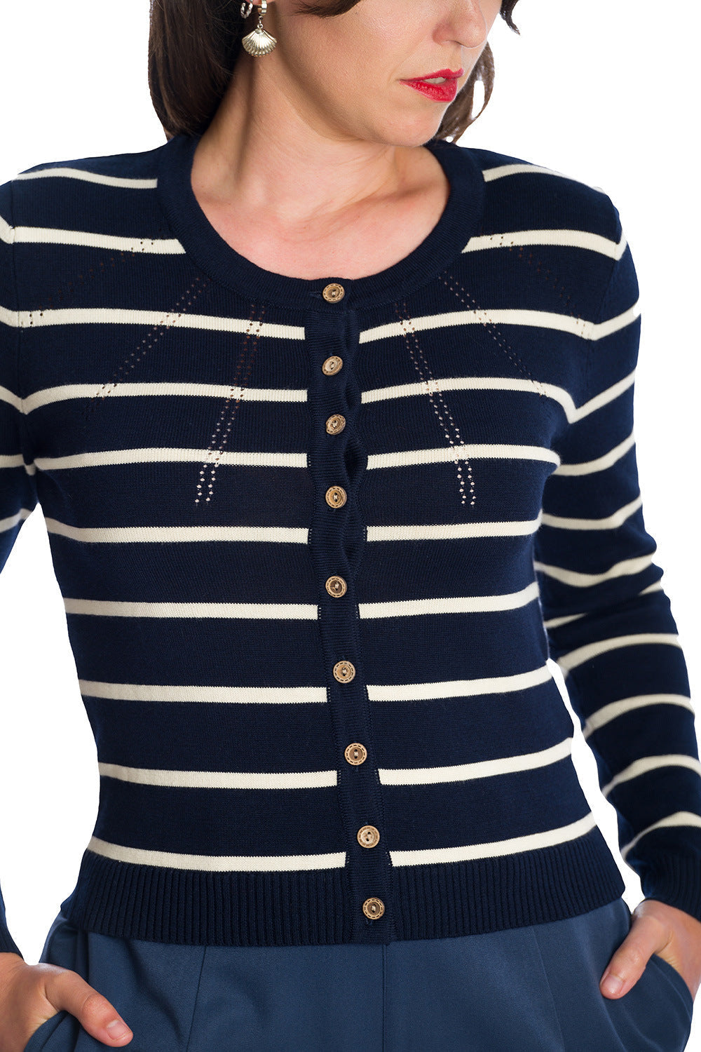 Banned Retro Let's Sail Striped Mara Cardigan Navy