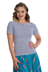 Banned Retro Szizzle Stripe Boat Neck Top Purple