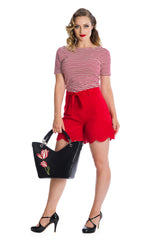 Banned Retro Szizzle Stripe Boat Neck Top Red
