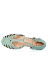 BANNED Retro Secret Love Dapper Sandals Vintage T-Bar Flats With Cut-Out Hearts In Vegan Faux Leather-Mint