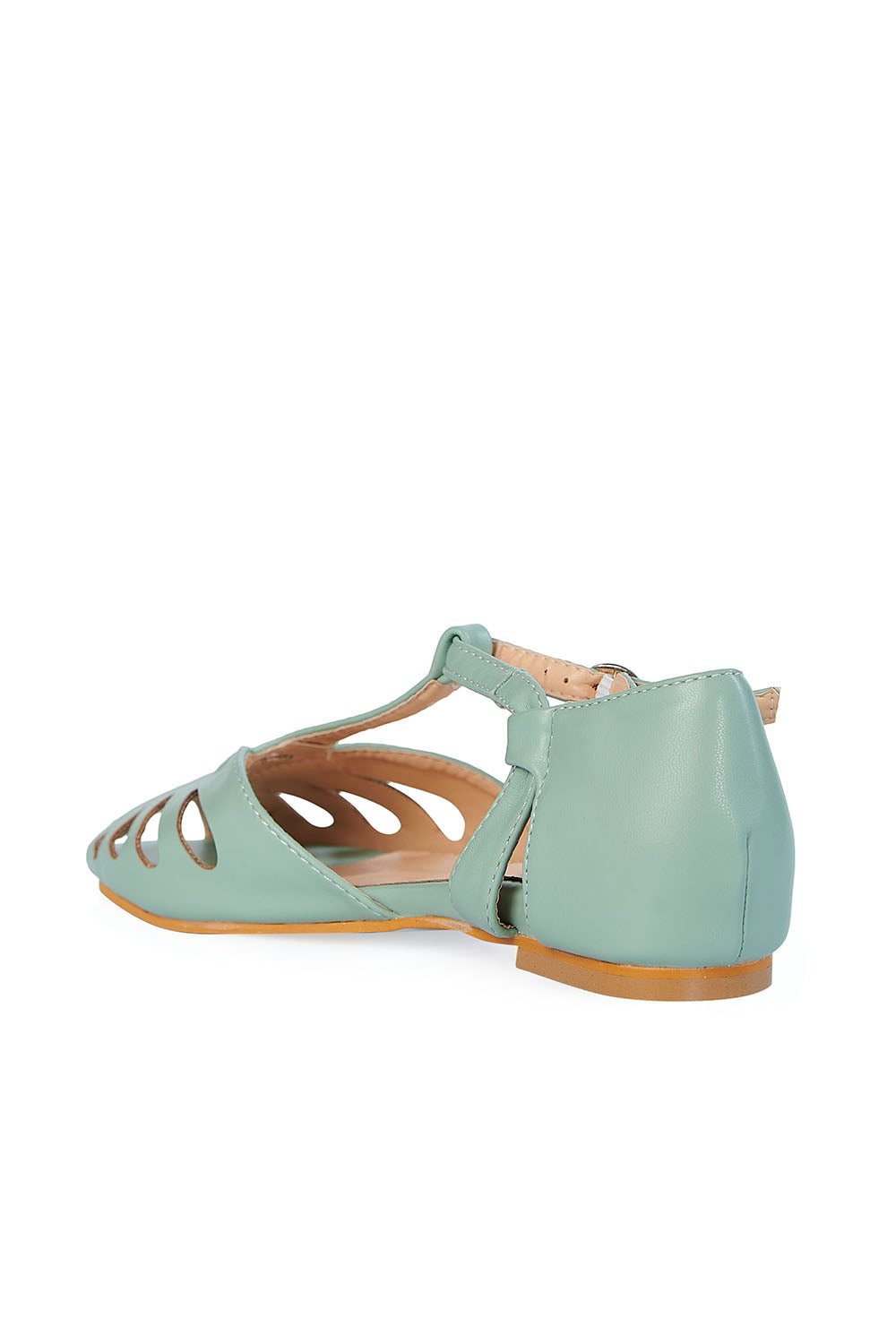 BANNED Retro Secret Love Dapper Sandals Vintage T-Bar Flats With Cut-Out Hearts In Vegan Faux Leather-Mint