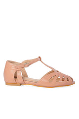 BANNED Retro Secret Love Dapper Sandals Vintage T-Bar Flats With Cut-Out Hearts In Vegan Faux Leather-Pink