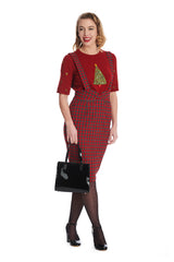 HOLIDAY CANDY RED PENCIL DRESS