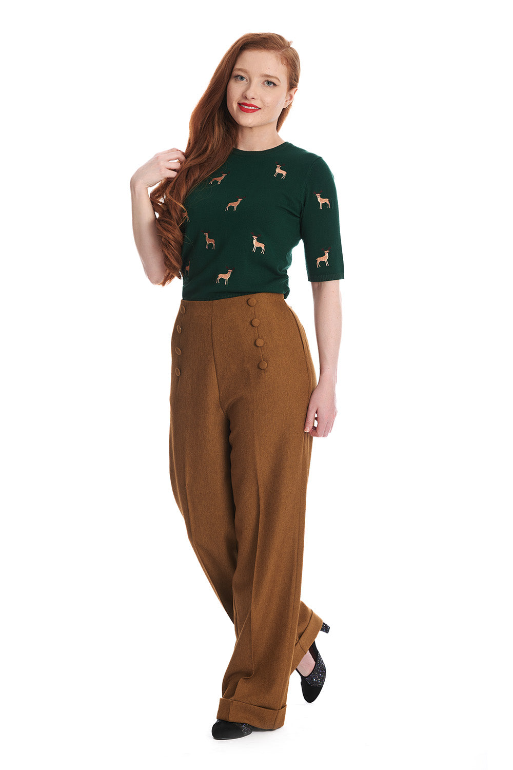 1950's Banned Ruby Sweet Deer Jumper - Vintage Style Reindeer Pattern Knit Sweater