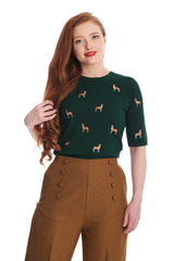 1950's Banned Ruby Sweet Deer Jumper - Vintage Style Reindeer Pattern Knit Sweater