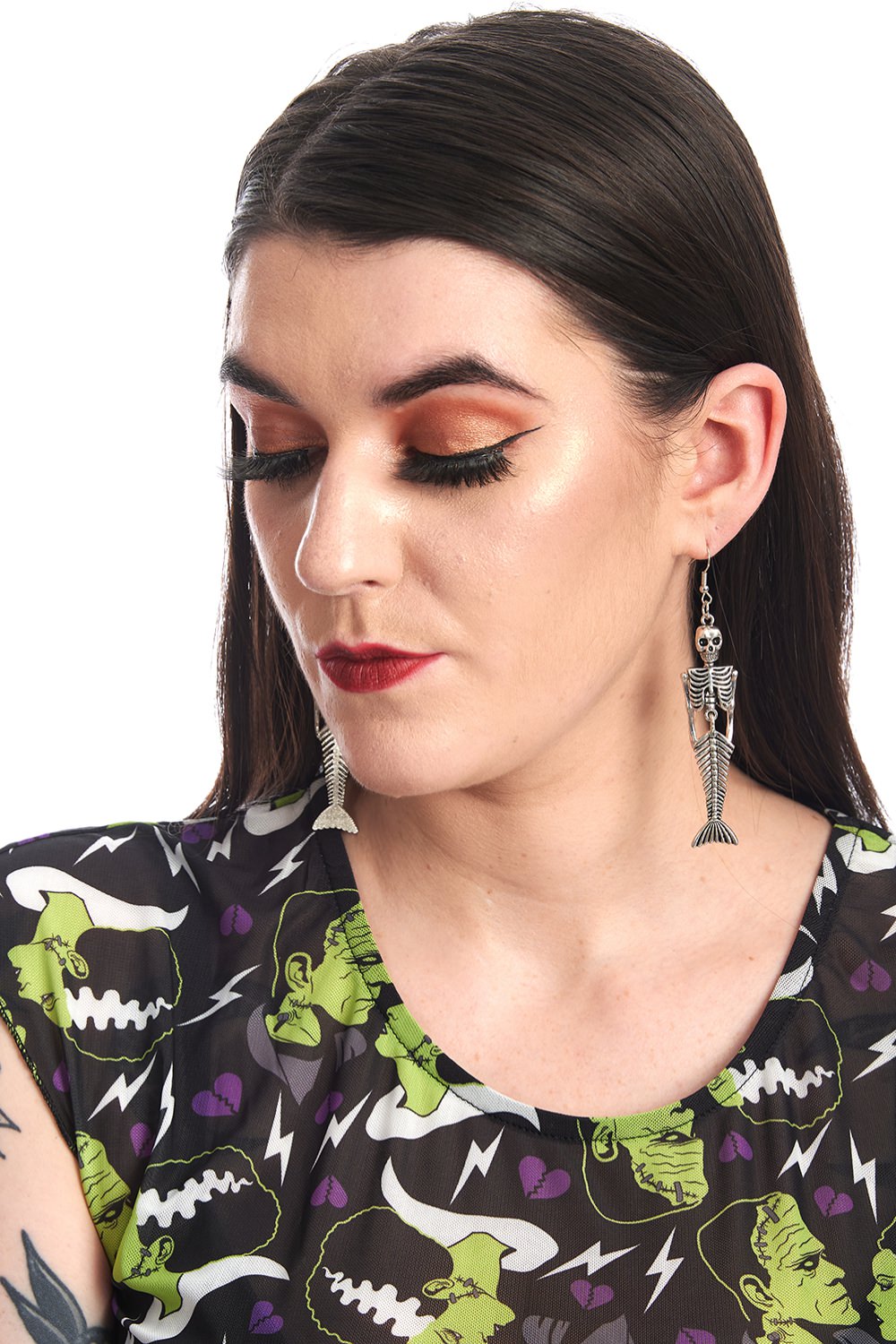 CALYPSO MERMAID SKELETON EARRINGS-Silver-One Size-EU