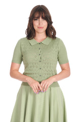 Banned Retro 50s Hearts Waves Cardigan-Green
