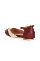 BANNED Retro Dapper Dancemates Flats Retro Two-Tone Brogue Sandals With Hidden Wedge & Ankle Strap-Burgundy