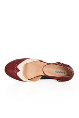 BANNED Retro Dapper Dancemates Flats Retro Two-Tone Brogue Sandals With Hidden Wedge & Ankle Strap-Burgundy