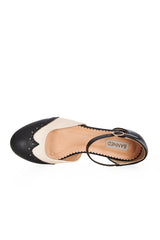 BANNED Retro Dapper Dancemates Flats Retro Two-Tone Brogue Sandals With Hidden Wedge & Ankle Strap-Black