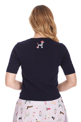 THE KISSING POODLES CARDIGAN-Navy