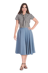 CHERRY CHECK BLOUSE-Navy