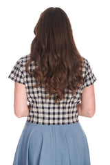CHERRY CHECK BLOUSE-Navy