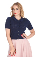 Banned Retro 50s Hearts Waves Cardigan-Navy
