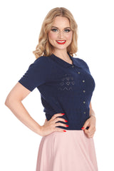 Banned Retro 50s Hearts Waves Cardigan-Navy