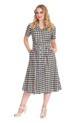 CHERRY CHECK  DRESS-Navy