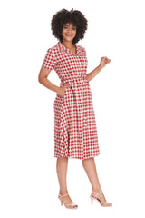 CHERRY CHECK  DRESS-Red