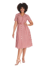 CHERRY CHECK  DRESS-Red