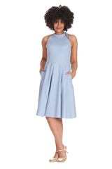 HATTIE HALTER  SPOT DRESS-Blue