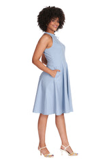 HATTIE HALTER  SPOT DRESS-Blue