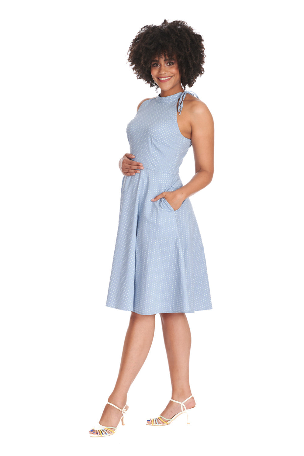 HATTIE HALTER  SPOT DRESS-Blue