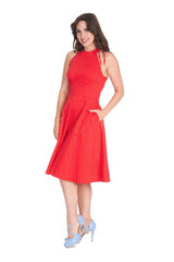 HATTIE HALTER  SPOT DRESS-Red