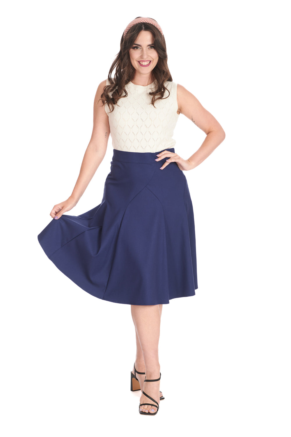 CAROL CLASSIC PANEL DETAIL SKIRT-Navy