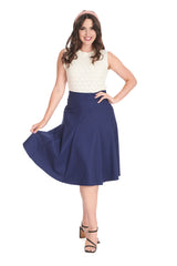CAROL CLASSIC PANEL DETAIL SKIRT-Navy