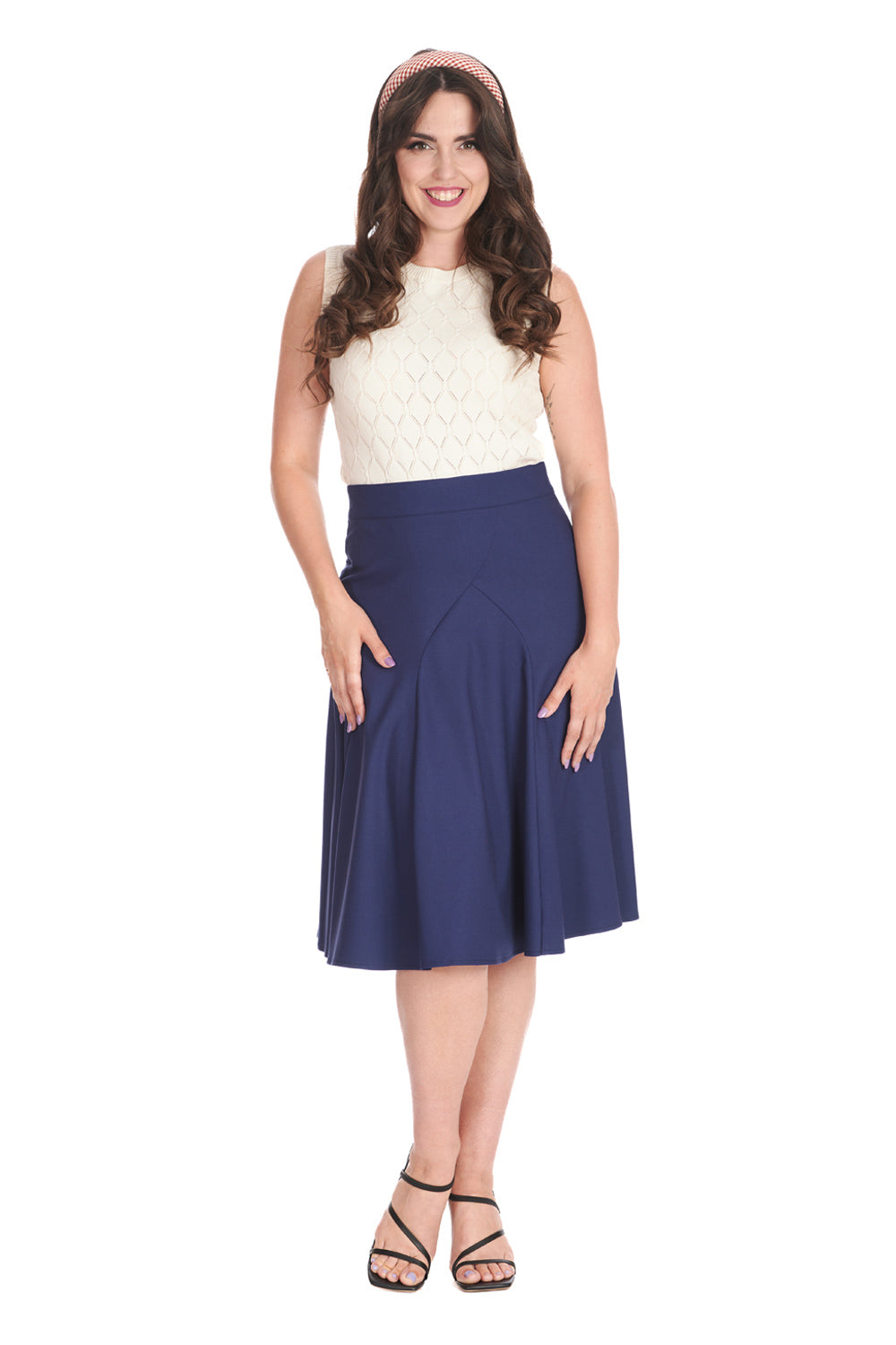 CAROL CLASSIC PANEL DETAIL SKIRT-Navy