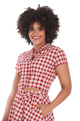 CHERRY CHECK BLOUSE-Red